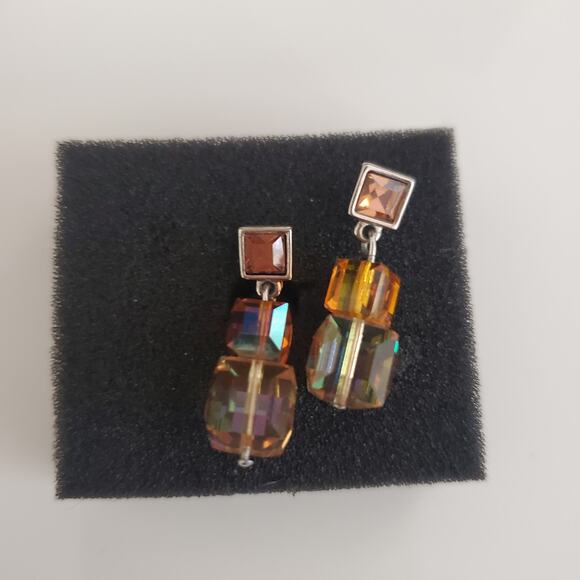 Swarovski Dainty Earrings Aurora Borealis in Amber‎ Shades Swan Signed NWT - Picture 5 of 9